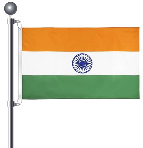 3x5 Ft (90 X 150cm) Indian Flag Large Flag of India with 2 Brass Grommets India National Flag For Party Festival Procession Celebration Sport Activities Garden Home Indoor Outdoor Decoration