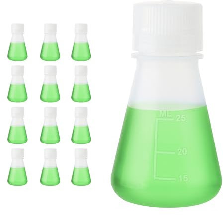 Utile Plastic Erlenmeyer Flask Set with Screw Caps, 12pcs of Vol.30ml Scientific Conical Flask Laboratory Flask, with Molded Graduations, 4023.0630.12