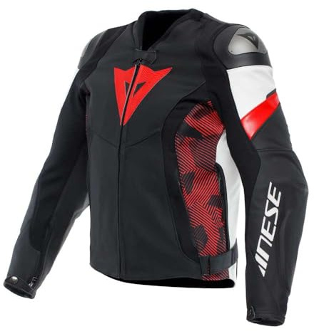 Dainese Avro 5 Motorrad Lederjacke, schwarz/rot/weiß, 52