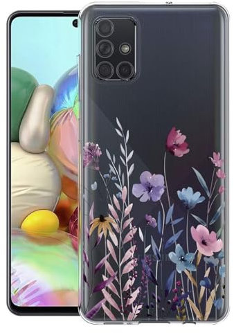 Kaywzo Hülle für Samsung Galaxy A51 4G,Transparent TPU Handyhülle mit Gemälde Blume Muster,Ultradünn Stoßfester Schutzhülle,Schön Silikon Cover Case-4