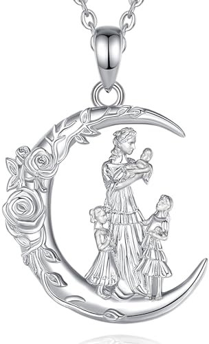 INFUSEU Mutter Tochter Kette, 925 Silber Drei Kinder Anhänger Mama Geschenk Stiefmutter Kind Halkette Mutter Sohn Schmuck Familienkette Geschenk Für Mama Frauen Unsere Dame