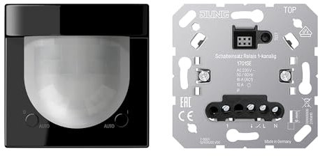 JUNG Home Bewegungsmelder-Set mit 1701SE Schalteinsatz Relais 1-Kanalig + BTLS17182SW Bewegungsmelder 2,2 m Thermoplast Schwarz Serie LS