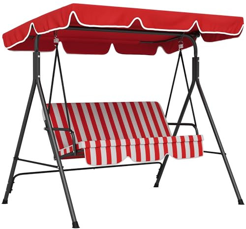 Outsunny Balancelle de Jardin 3 Places Toit Inclinaison réglable Coussins Assise et Dossier 1,72L x 1,1l x 1,53H m Acier Noir Polyester Rouge