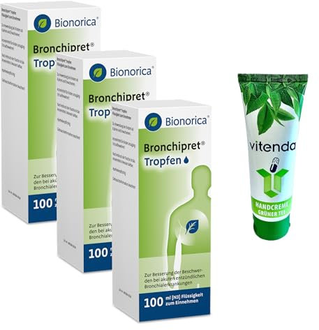 Bronchipret Tropfen 3x100ml inclusive einer Handcreme von vitenda - Löst den Schleim, lindert den Husten