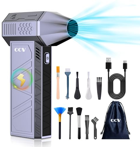 CCV Compressed Air Duster – 150000RPM Electric Air Duster for Cleaning Keyboard&PC 3 Gears Adjustable Rechargeable Cordless Jet Dry Blower Air Blower for Car and Home (Pearl Blue)