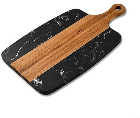 EpheyFIF Holz-Marmor-Schneidebrett für Küche, Schneidebrett aus Holz, Servierbrett mit Griffen, Charcuterie-Brett für Brot, Fleisch, Obst, Käse, Pizza und Gemüse (schwarz)
