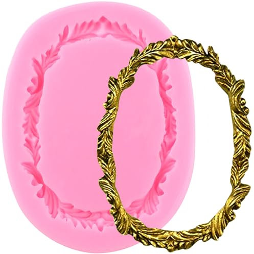 XMOLDNMS Oval Picture Frame Silicone Mould Photo Frame Fondant Moulds Vintage Mirror Frame Mould for Cake Decoration Cupcake Topper Chocolate Candy Polymer Clay Gum Paste
