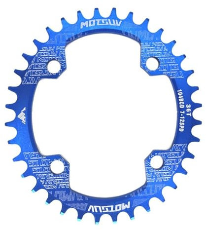 WANGBINGXING Kettenblatt 104BCD Oval MTB Kettenblatt Schmale Breite Mountainbike Fahrrad 32T 34T 36T 38T Kurbelgarnitur Einzelne Zahn Platte Teile 104 BCD Kettenblatt 38 ZäHne(Color:Blue 32T Oval)