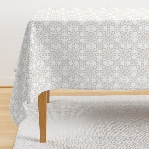 UTURET 60 X 108Geometric Tablecloth - Zara In Belgian Linen- Taupe Tan White Neutral Linen Home Decor Tablecloth