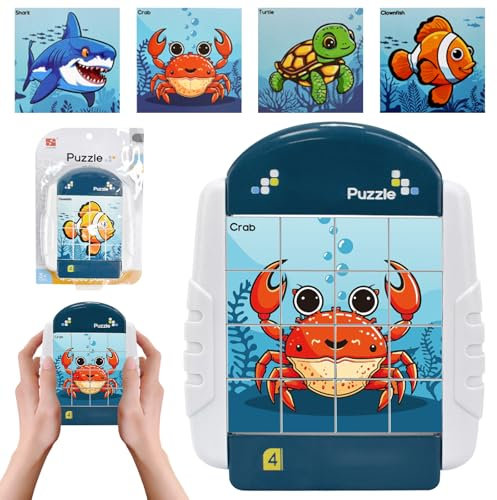TECHEEL 4-in-1 Drehbares Puzzle - 16 Teile Reisespiel für Kinder ab 3 Jahren