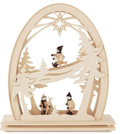 Rudolphs Schatzkiste Schwibbogen Wintersportler elektrisch beleuchtet LED BxHxT 30,5x34x6,5cm NEU Lichterbogen Leuchterbogen Ski Schneeschuh Rodeln