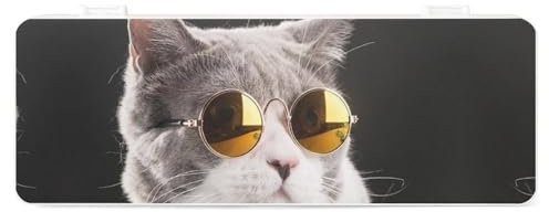 Cmagnifico Federmäppchen, niedliche Brille, Katze, kreative einfache Schreibwaren-Box, 19,5 x 7,1 x 2,7 cm, Stil:, Einheitsgröße, Federmäppchen