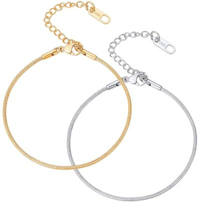 MYGLOAR 2PCS Armband Herren-Edelstahl, dünnes Armband – Herren-Armband, dünnes Gliederarmband, kubanisches Gliederarmband, Edelstahl-Armbandkette – Geschenk für Vater, Sohn, Bruder, Ehemann