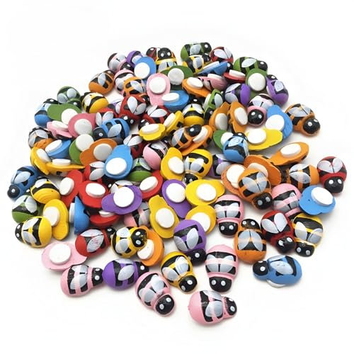 Zliger 200 Stücke Bunter Selbstklebend Mini Holz Bienen, Holzmarienkäfer9 * 13MM, Mini DIY Handwerk Zum Basteln Ornament Set für Puppenhaus Kinder Scrapbooking (Mischte Bienen)