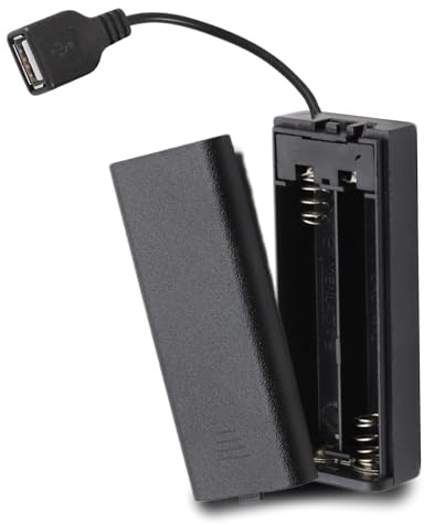 TECHZOCO Batteriehalter mit ON/OFF-Schalter, AA-Batteriehalter, Batteriehalter, inkl. USB-Buchse, Gesamtspannung: 3 V (1,5 V pro Batterie), geeignet für 2 LR6 AA-Batterien (FR6, HR6, LR6)
