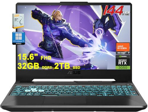 ASUS TUF Gaming A15 Laptop | 15,6 pollici FHD antiriflesso 144Hz | AMD 8-core Ryzen 7 7435HS (>i7-12700H) | 32GB DDR5 2TB SSD | GeForce RTX 3050 | Backlit USB-C Fast Charge Win11Pro w/DLCA accessorio