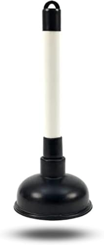 Small Plunger Pump Liquid Plumber Clog Remover Cleaner Unclogger Tool for Toilet, Kitchen Sink Drain, Bathroom Shower Tub – 9-Inch Handle, 4-Inch Rubber Suction Cup (White/Black)