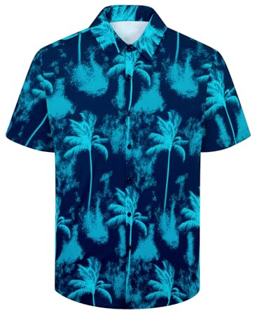 XiaoMoSha Mens Hawaiian Shirts Short Sleeve Wrinkle Free Button Down Summer Casual Shirt for Men Tropical Holiday Beach Funky Party Tops, GreenPalmTree, XL