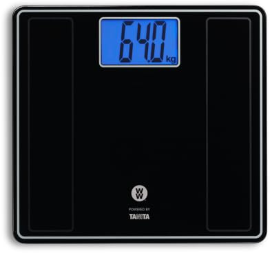 WeightWatchers by Tanita HD-382WW Digital Bathroom Scales for Body Weight | Ultra Slim Black Glass Weighing Scale with XL Backlit Display | 150 kg Capacity | Precision Smart Scale