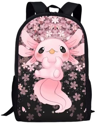Wnbucioht Kinder-Rucksack für Schule, Jungen, Mädchen, 4–12, personalisierbar, Schultaschen, Kindergarten, Kleinkinder, Schule, Büchertasche, Kirschblüte Axolotl, Einheitsgröße