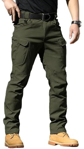 Generisch Pantalones de ocio para hombre elásticos tipo cargo para exteriores de softshell cómodos de corte ajustado pantalones de trabajo resistentes ligeros para senderismo viajes uso diario, Verde