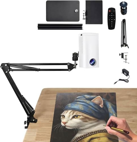Projecteur de Dessin Artistique, projecteur de Dessin Portable, projecteur Intelligent for Croquis, Compatible USB/Smartphone, télécommande, for Bureau, Toile/Mur, Peinture(White)