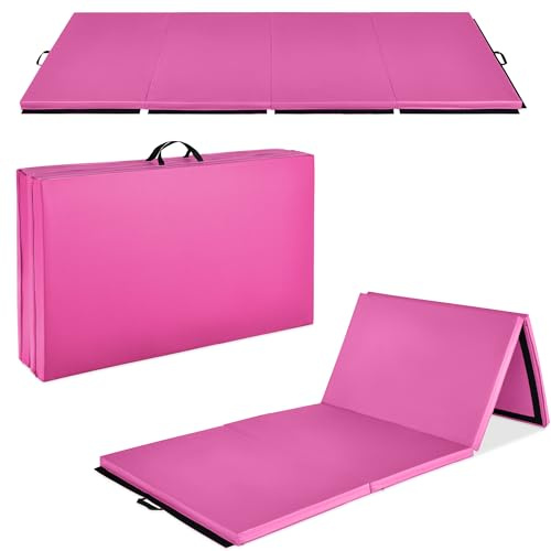 Best Choice Products 10ftx4ftx2in Folding Gym Mat 4-Panel Exercise Gymnastics Tumbling Workout Fitness Floor Mats w/Carrying Handles – Pink