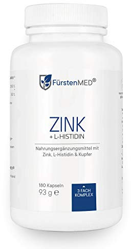 FürstenMED® 180 Zink Kapseln Hochdosiert mit 25mg Zink aus Zinkbisglycinat + L-Histidin + Kupfer, Veganes Zinc Supplement Laborgeprüft & Ohne Zusatzstoffe