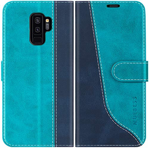 Mulbess für Samsung Galaxy S9 Plus Hülle, Handyülle Leder mit Kartenfach, Klapphülle mit Magnetverschluss, Flip Case Etui Handytasche Schutzhülle, Stilvoll Mint Blau