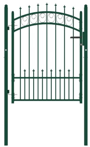 vidaXL Zauntor mit Spitzen Gartentor Hoftor Gartentür Gartenpforte Hoftür Zauntür Gartenzaun Tor Tür Pforte Metalltor Stahl 100x125cm Grün