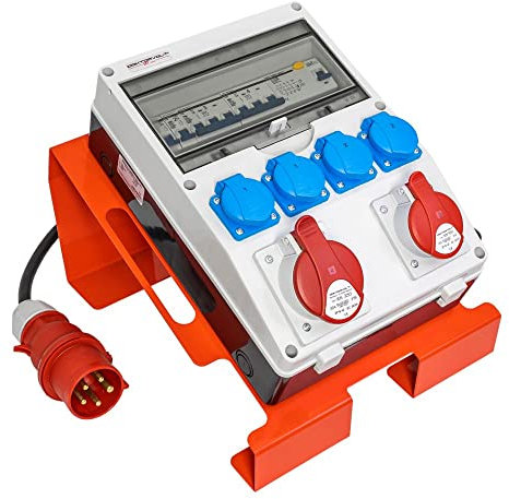 Baustromverteiler mit Ständer und Kabel FI-Schalter SET-S/FI 32A 16A CEE-Steckdose 4x230V Schuko-Steckdose Stromverteiler Doktorvolt