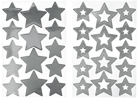 Oblique Unique® Sterne Sticker Set 28 STK. Stern Aufkleber für Weihnachten zum Dekorieren Spielen Basteln Scrapbooking als Geschenkdeko Weihnachtsdeko (Silber)