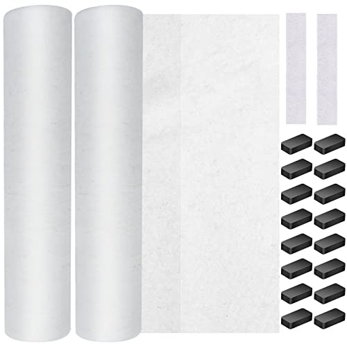 Elesunory 2 Rolls Range Hood Filters, Nonwoven Fabric Range Hood Replacement Filter with Adhesive Strips and Magnetic Block, Anti Oil Filter Paper for Kitchen(10 m Per Roll, White)