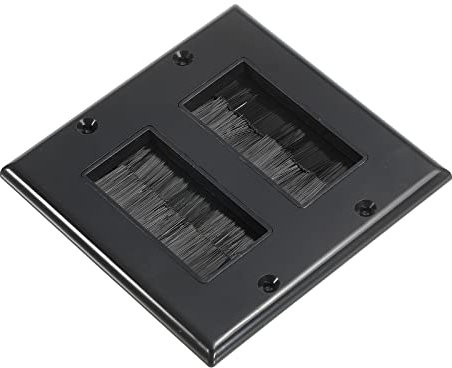 PATIKIL Placa de Pared con Cepillo para Decoración, Pasacables de Doble Gang 114mmx114mm Negro para Cables de Baja Tensión