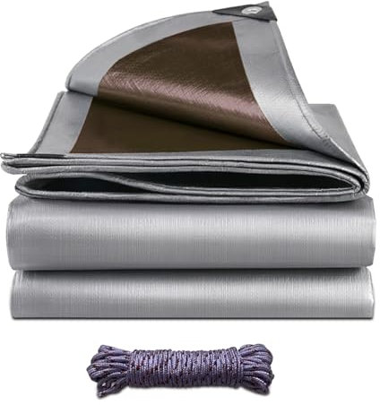 Jianyana 2X3M Bache Exterieur Impermeable, 180g/m² PE Bache de Protection Exterieur Bâche Imperméable mit Oeillets Apportez 10 Mètres de Corde,Taille Actuelle:1.9×2.9m,Couleur:Brun