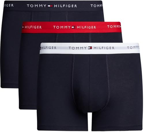 Tommy Hilfiger Calzoncillos bóxer Pack de 3 Hombre Trunks con Logotipo en la Cintura, Multicolor (Primary Red/White/Desert Sky), XL