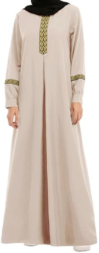 WSPLYSPJY Muslimisches Abaya-Kleid für Damen, Reißverschluss, islamische Robe, Taschen, Maxi-Gebetskleidung mit Hijabs, Hellkhaki, Small