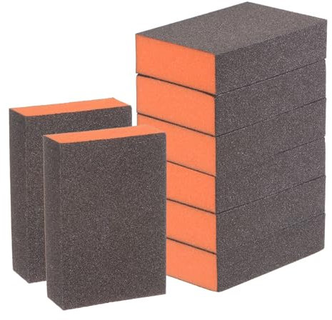 sourcing map 8pcs Sanding Sponge Blocks #80 (180-220 Grits) Wet/Dry Hand Sanding Sponges, 100x70x25mm Foam Sanding Block Pad for Polishing Kitchen Metal Wood Drywall Furniture, Brown&Orange