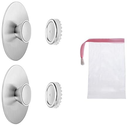 NIYATA 2Pcs Porte Savon Aimanté,Porte Savon Magnetique Acier Inoxydable,Apportez Un Filet moussant,Pas Besoin de Percer des Trous,Convient pour La Cuisine et La Salle de Bain