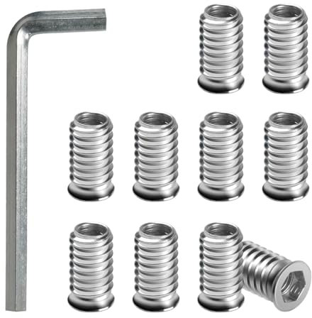 BOUMVID Tuercas Roscadas Hexagonales Insertos de Madera M6 x 20mm, 10 Piezas Tuercas de Insertar Roscados Hexagonal Remaches, Tuerca de Inserción Cabeza Plana para Muebles de Madera