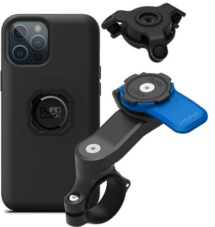 Quad Lock Motorcycle Handlebar Phone Mount Kit with Vibration Dampener and iPhone 12 Pro Max MAG Case
