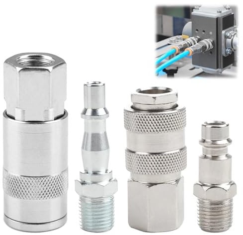 4Pcs Air Fitting Converter Adapter Set, 1/4 Inch BSP Air Line Hose Compressor Fittings, Euro & PCL Air Fitting Conversion Adapters, Zinc Plated High-Hardness Metal, for Industrial and Home Use
