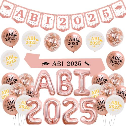 Fangleland ABI 2025 Deko Rosegold, Abitur Deko 2025, Party Deko Bestandene Prüfung mit ABI Luftballons Banner Schärpe für Abschlussfeier Party Dekoration Graduierung Deko Rosa