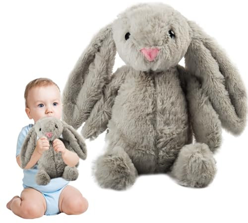 TIVUNORON Hase Kuscheltier, 28cm Ostern Kaninchen Plüschtier, Bunny Plush Plüsch, Flauschiges Weich Kaninchen Spielzeug, Ostern Hase Kuscheltier Geburtstag Geschenk für Kinder(Hellgrau)