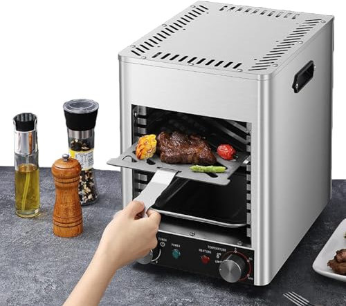 Fablestoryem Elektrischer Steakgrill, Steakofen, gewerblicher Elektroofen, mit 10-Minuten-Zeiteinstellung und 800℃ Temperatureinstellung, zum Garen von Steak, Rind, Schwein, Huhn, Gemüse