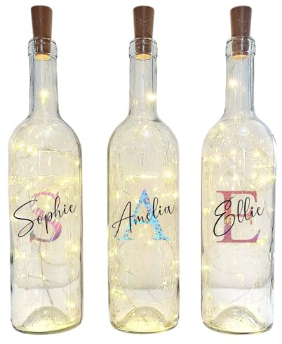 Personalised LED Light Up Wine Glass Bottle Initial and Name Custom Birthday Christmas Gifts for Her Him Girl Boy Women Men Bestie 18th 21st 30th 40th 50th 60th 70th 80th Party Present Secret Santa