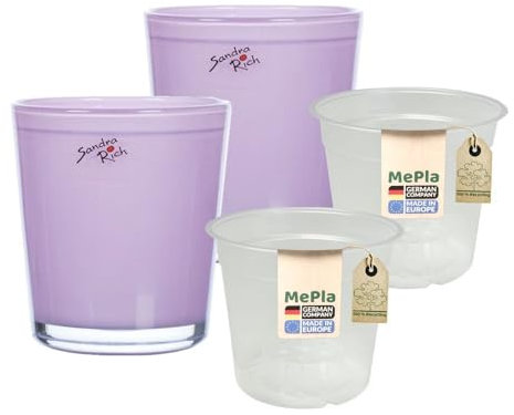MePla Sandra Rich - Lot de 2 pots à orchidée en verre - Diamètre : 12,5 cm - Rose - Diamètre : 12 cm - Ambiance de salon de qualité supérieure