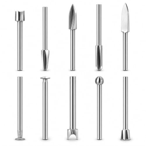 Buaak 10Pcs for Dremel Wood Carving Bits, 3mm (1/8”) Compatible with Dremel Rotary Tool, Wood Carving Tools, for Woodworking, Engraving, Drilling, Sanding, Grooving, Micro Sculpture and DIY Craft