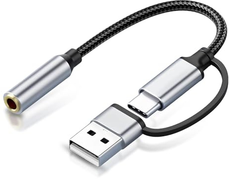 ELUTENG Adapter USB C auf Klinke, 2 in 1 USB C Audio Adapter 3.5 mm mit Typ-C & USB-A für iPhone 17/16/15 Pro Max, für Samsung Galaxy S25/S24, für iPad Pro, für MacBook, für Google Pixel