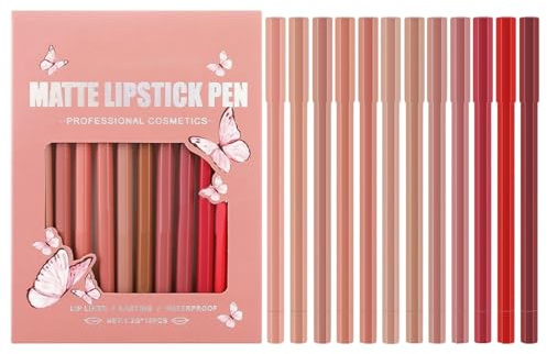 Mattes Lippenstift-Set – Kosmetikpalette mit 12 cremigen Farbtönen, Schönheitsset, hohe Pigmentierung | Lippenfarbe, wasserfest, feuchtigkeitsspendend, langanhaltend, für Reisen, Party